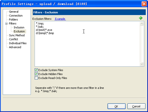 FTP sync exclusion filters