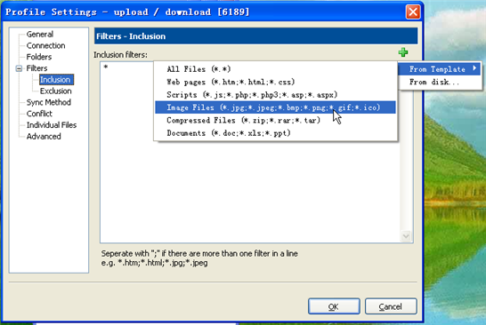 ftp sync inclusion filters