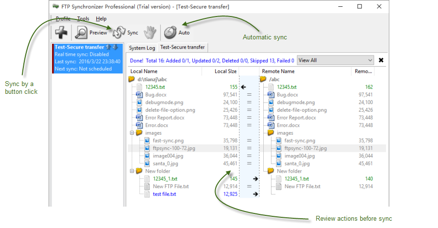 High performance FTP file sync product