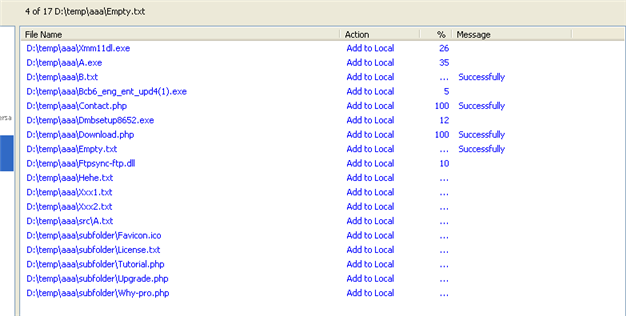 FTP Synchronizer progress window