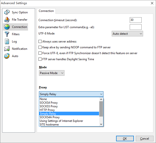 FTP Synchronizer proxy